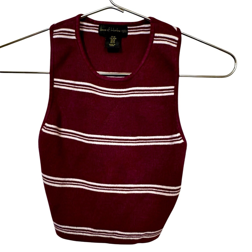 House of Harlow 1960 Burgundy Striped Women's Form Fit Top MINTY High End Tank